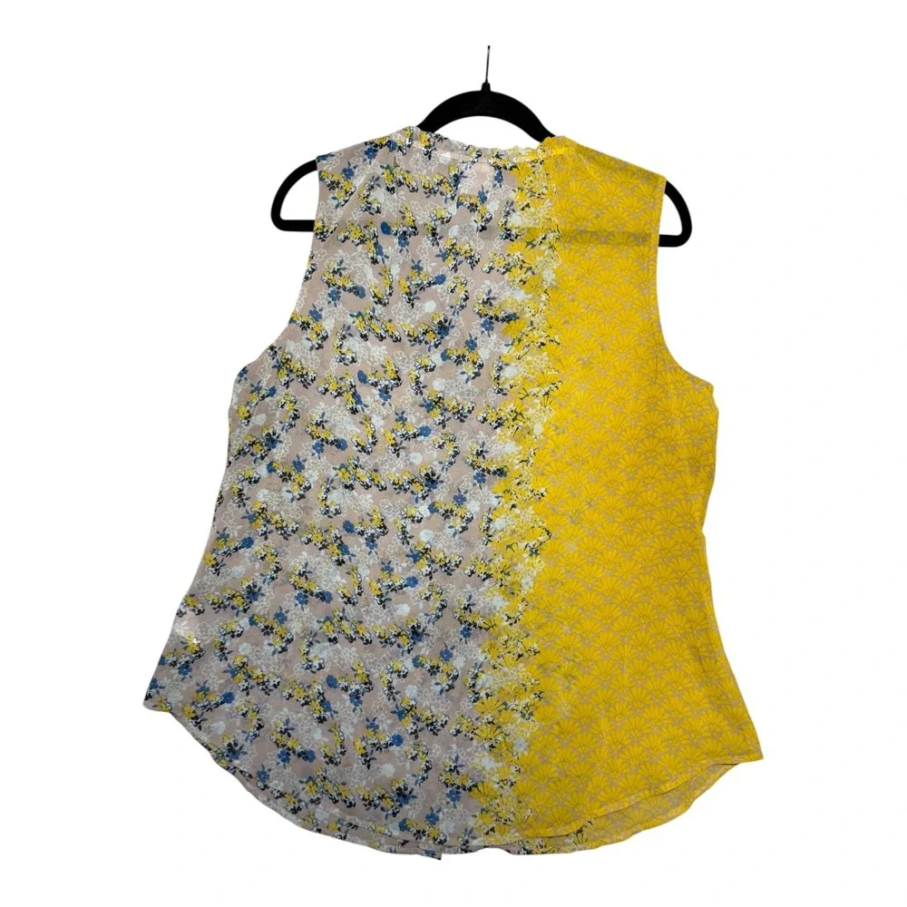 Cabi Womens‎ Mixed Print Sleeveless Button Down Blouse Yellow Floral Large 5271